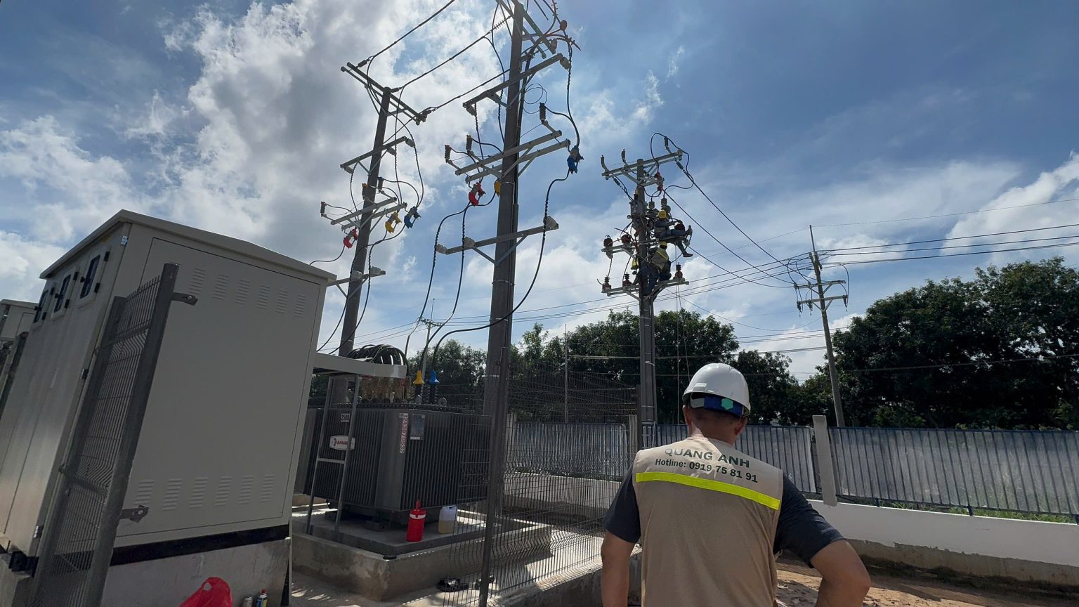 QuangAnhcons team member at an electrical substation construction site