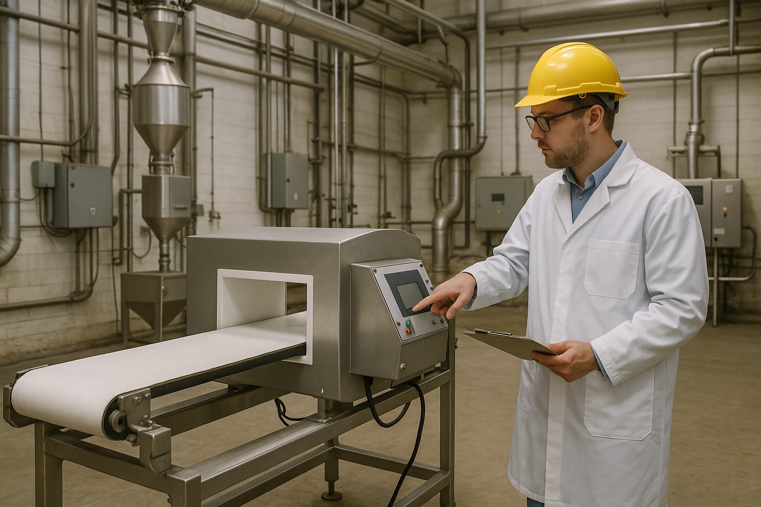 工程師在生產線檢查各類金屬探測器