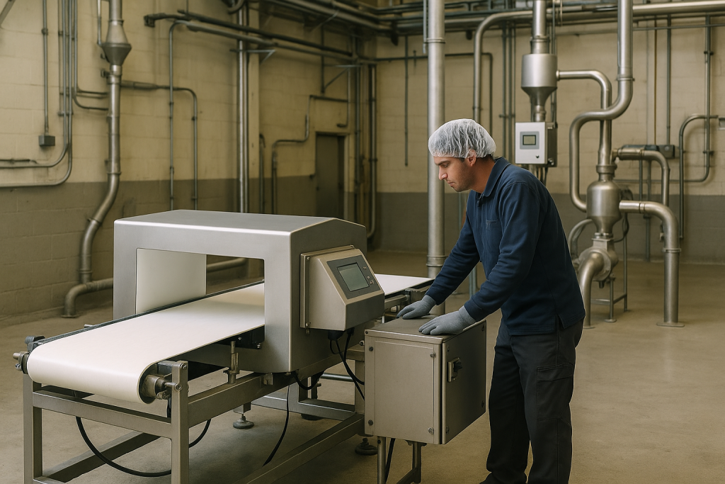 Khu kiểm tra chất lượng với ba dạng máy dò kim loại trong dây chuyền